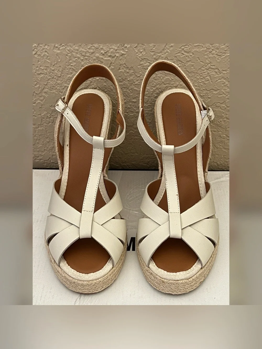 Steve Madden Thelma Bone Leather Wedge Heel Sandals Size-9.5
